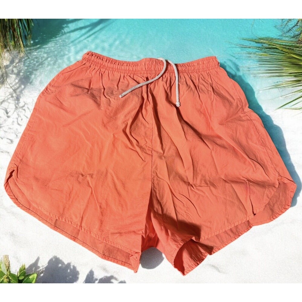 Vintage Original 1980s 1990s Simply Basic Nylon Neon Orange Shorts M